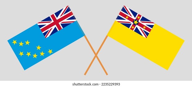 Crossed flags of Tuvalu and Niue. Official colors. Correct proportion. Vector illustration
