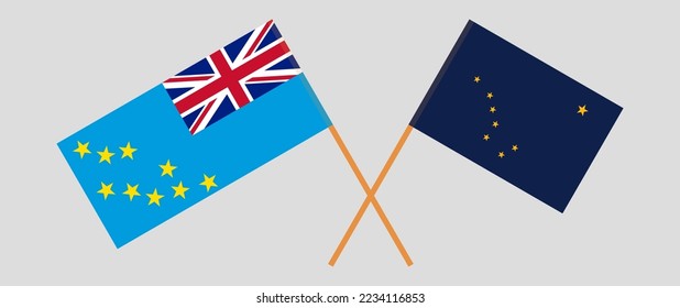 Crossed flags of Tuvalu and the State of Alaska. Official colors. Correct proportion. Vector illustration
