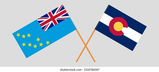 Crossed flags of Tuvalu and The State of Colorado. Official colors. Correct proportion. Vector illustration
