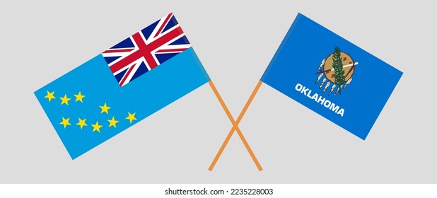 Crossed flags of Tuvalu and The State of Oklahoma. Official colors. Correct proportion. Vector illustration
