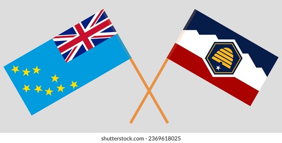 Crossed flags of Tuvalu and The State of Utah. Official colors. Correct proportion. Vector illustration
