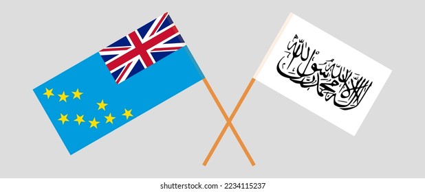 Crossed flags of Tuvalu and Taliban. Official colors. Correct proportion. Vector illustration
