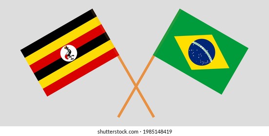 Crossed flags of Uganda and Brazil. Official colors. Correct proportion