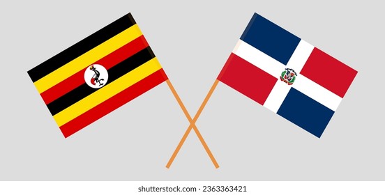 Crossed flags of Uganda and Dominican Republic. Official colors. Correct proportion. Vector illustration
