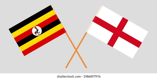 Crossed flags of Uganda and England. Official colors. Correct proportion