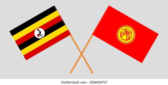 Crossed flags of Uganda and Kyrgyzstan. Official colors. Correct proportion. Vector illustration
