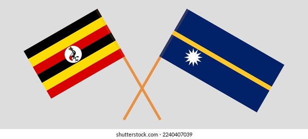 Banderas cruzadas de Uganda y Nauru. Colores oficiales. Proporción correcta. Ilustración del vector
