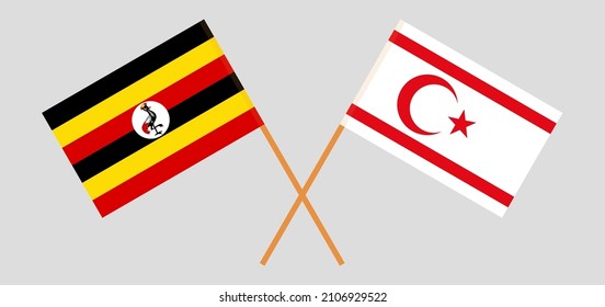 Crossed flags of Uganda and Northern Cyprus. Official colors. Correct proportion