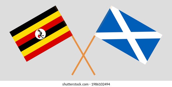 Crossed flags of Uganda and Scotland. Official colors. Correct proportion