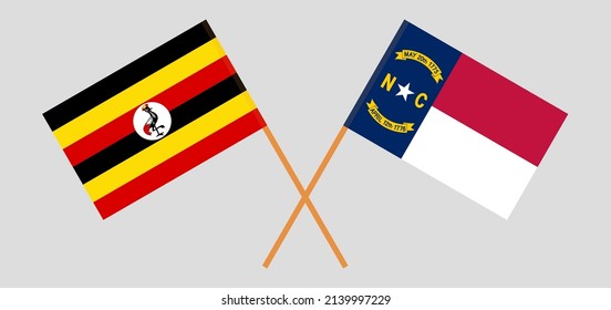 Crossed flags of Uganda and The State of North Carolina. Official colors. Correct proportion. Vector illustration
