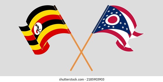 Crossed flags of Uganda and the State of Ohio. Official colors. Correct proportion. Vector illustration
