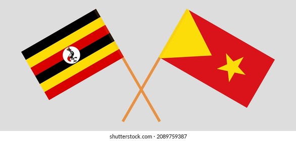 Crossed flags of Uganda and Tigray. Official colors. Correct proportion