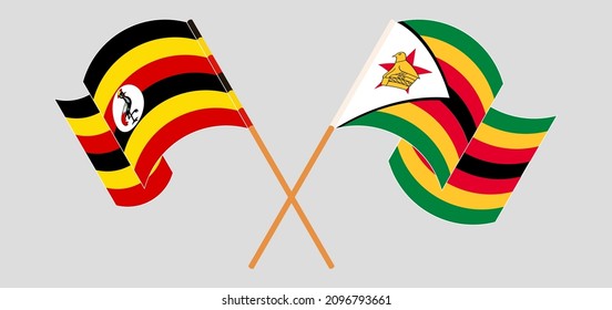 Crossed flags of Uganda and Zimbabwe. Official colors. Correct proportion