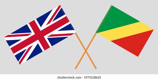 Crossed flags of the UK and Republic of the Congo. Official colors. Correct proportion
