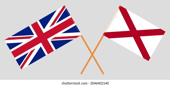 Crossed flags of the UK and The State of Alabama. Official colors. Correct proportion