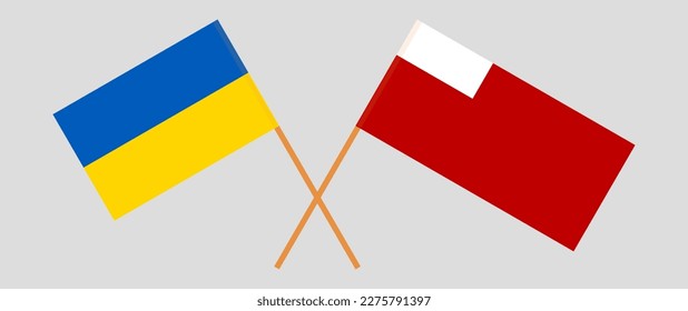 Überquerte Flaggen der Ukraine und Abu Dhabi. Offizielle Farben. Richtiger Anteil. Vektorgrafik