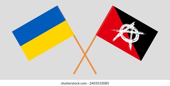 Crossed flags of Ukraine and anarchy. Official colors. Correct proportion. Vector illustration
