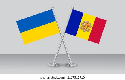 Crossed flags of Ukraine and Andorra. Official colors. Correct proportion. Banner design