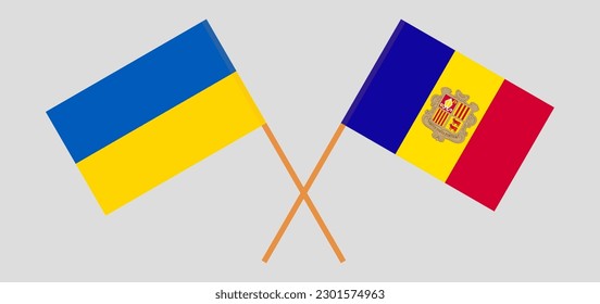 Crossed flags of Ukraine and Andorra. Official colors. Correct proportion. Vector illustration
