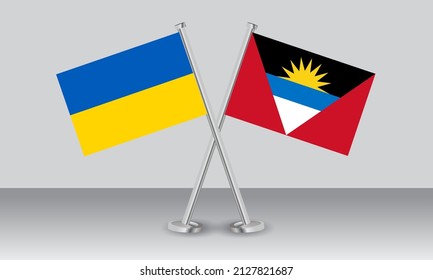 Crossed flags of Ukraine and Antigua and Barbuda. Official colors. Correct proportion. Banner design