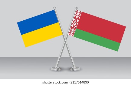 Crossed flags of Ukraine and Belarus. Official colors. Correct proportion. Banner design