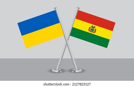Crossed flags of Ukraine and Bolivia. Official colors. Correct proportion. Banner design