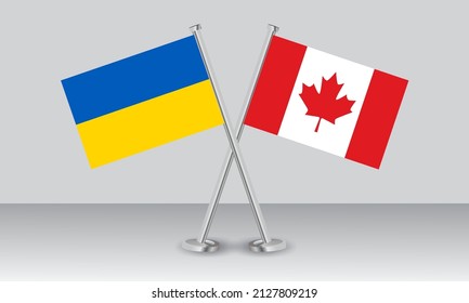 Crossed flags of Ukraine and Canada. Official colors. Correct proportion. Banner design