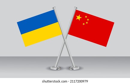 Crossed flags of Ukraine and China. Official colors. Correct proportion. Banner design
