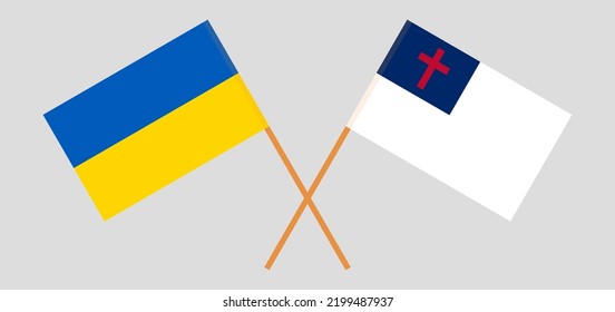 Crossed flags of Ukraine and christianity. Official colors. Correct proportion. Vector illustration
