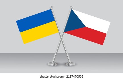 Crossed flags of Ukraine and Czech Republic (Czechia). Official colors. Correct proportion. Banner design