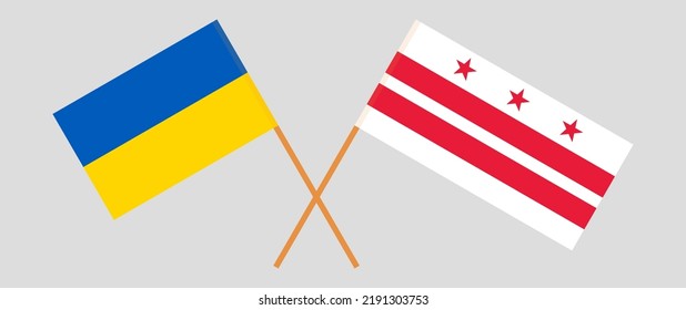 Crossed flags of Ukraine and the District of Columbia. Official colors. Correct proportion. Vector illustration

