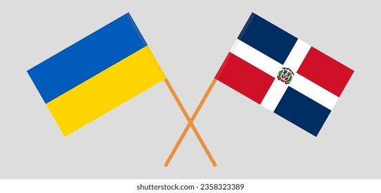 Crossed flags of Ukraine and Dominican Republic. Official colors. Correct proportion. Vector illustration
