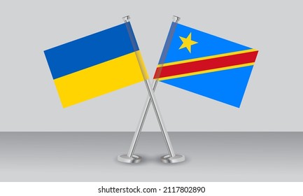 Crossed flags of Ukraine and DR Congo. Official colors. Correct proportion. Banner design