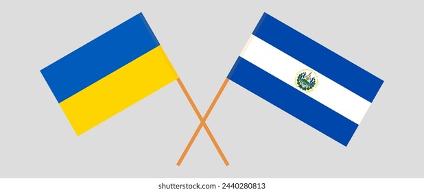 Crossed flags of Ukraine and El Salvador. Official colors. Correct proportion. Vector illustration
