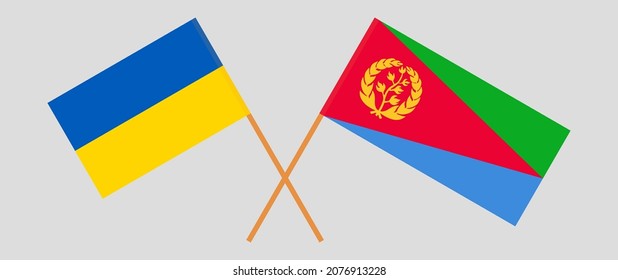 Crossed flags of Ukraine and Eritrea. Official colors. Correct proportion. Vector illustration
