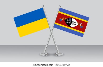 Crossed flags of Ukraine and Eswatini. Official colors. Correct proportion. Banner design
