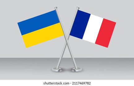 Crossed flags of Ukraine and France. Official colors. Correct proportion. Banner design