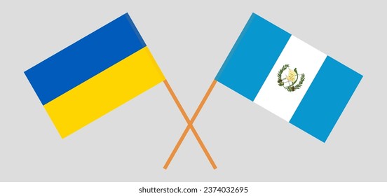 Crossed flags of Ukraine and Guatemala. Official colors. Correct proportion. Vector illustration
