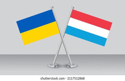 Crossed flags of Ukraine and Luxembourg. Official colors. Correct proportion. Banner design