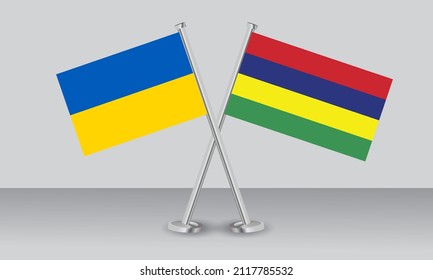 Crossed flags of Ukraine and Mauritius. Official colors. Correct proportion. Banner design