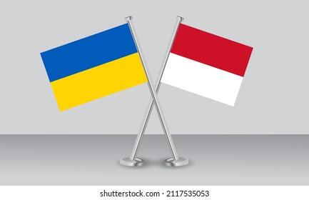 Überquerte Flaggen der Ukraine und Monaco. Offizielle Farben. Richtiger Anteil. Banner-Design