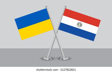 Crossed flags of Ukraine and Paraguay. Official colors. Correct proportion. Banner design