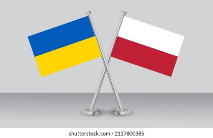 Crossed flags of Ukraine and Poland. Official colors. Correct proportion. Banner design