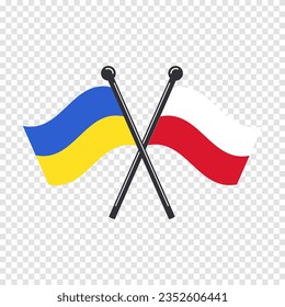 Gekreuzte Flaggen der Ukraine und Polens. Vektorgrafiken nationaler Symbole.