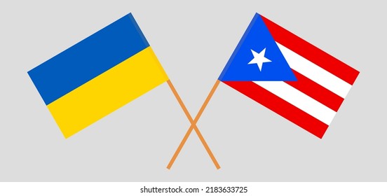 Crossed flags of Ukraine and Puerto Rico. Official colors. Correct proportion. Vector illustration
