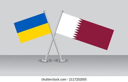Crossed flags of Ukraine and Qatar. Official colors. Correct proportion. Banner design