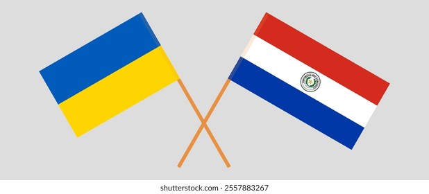 Crossed flags of Ukraine and Republic of Paraguay. Official colors. Correct proportion. Vector illustration.
