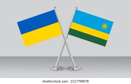 Crossed flags of Ukraine and Rwanda. Official colors. Correct proportion. Banner design