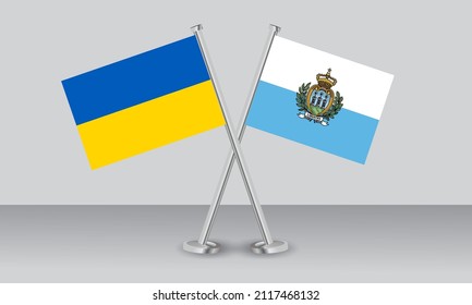 Crossed flags of Ukraine and San Marino. Official colors. Correct proportion. Banner design