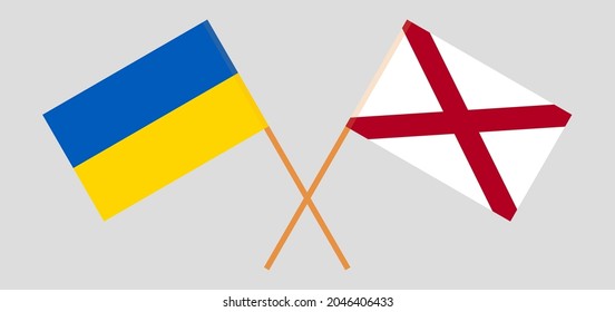 Crossed flags of Ukraine and The State of Alabama. Official colors. Correct proportion